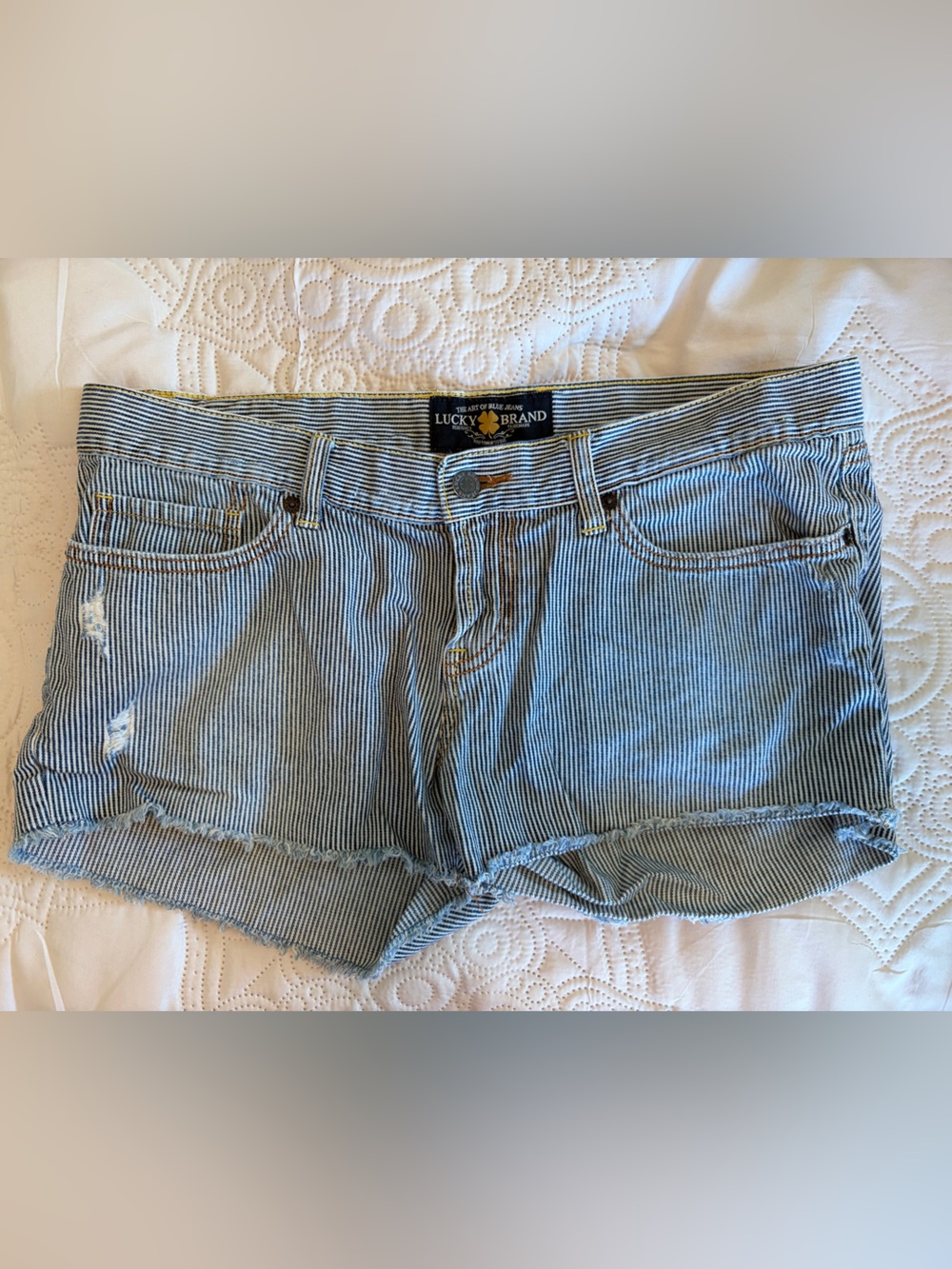 Lucky Brand Blue and White Striped Denim Cutoff Shorts